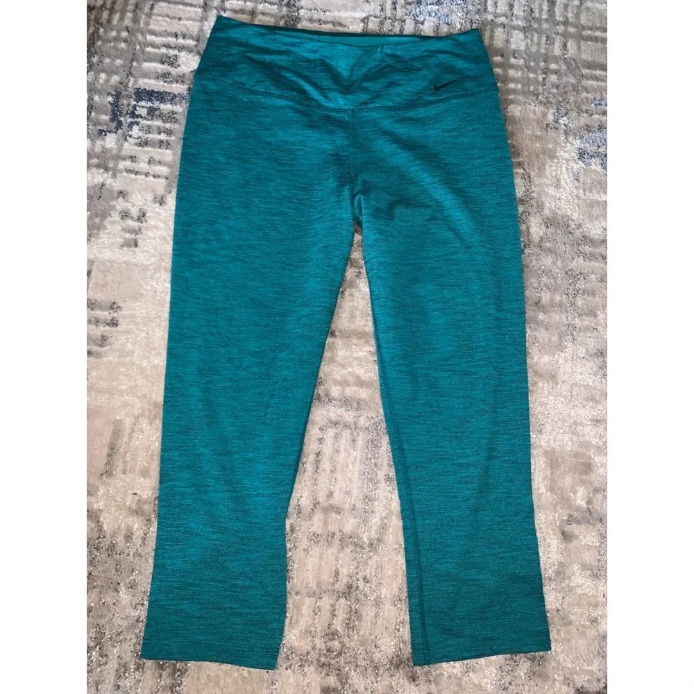 Nike Dri-FIT Women Teal Space Dye Cropped Leggings Capris Medium